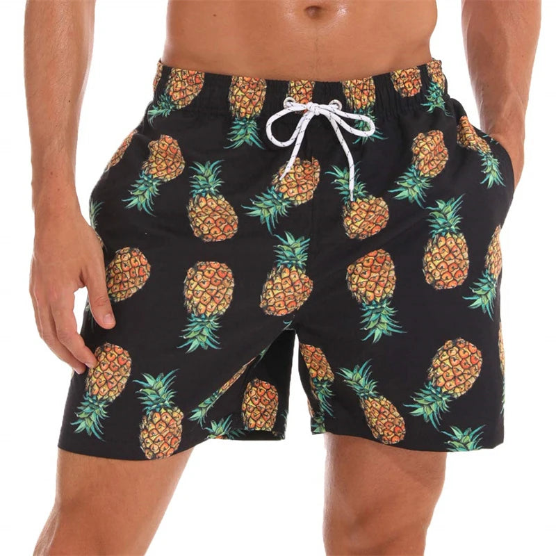 New 3D Simple Graphic Beach Shorts Pineapple Print Surf Board Trunks Hawaii