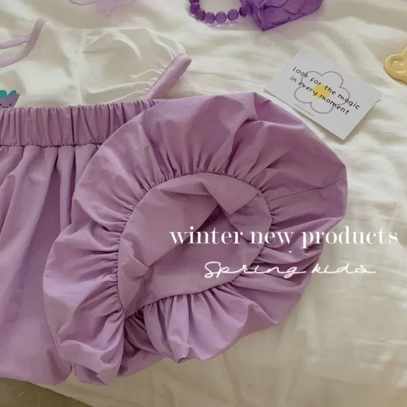 2024 Baby Girls Summer Set New Kids Girl Purple Shorts +Top Children's Girl T-shirt Two-Piece Suit
