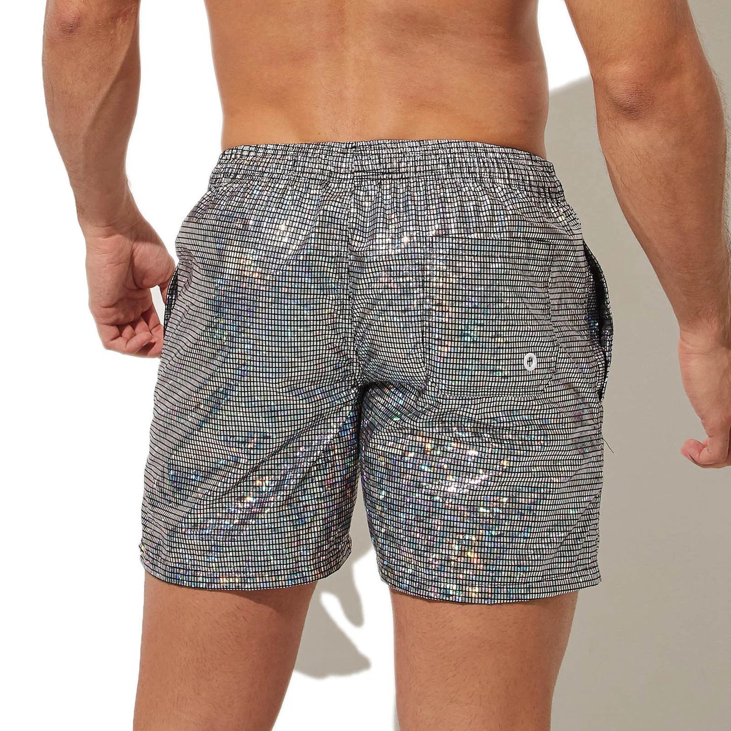 Men's Stretch Swim Trunks Faux Leather Swimwear Beachwear Quick Dry