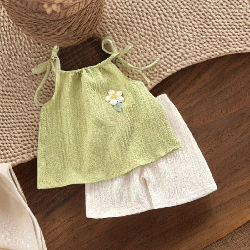 Girl Set Summer New Korean Fashionable Floral Vest Shorts