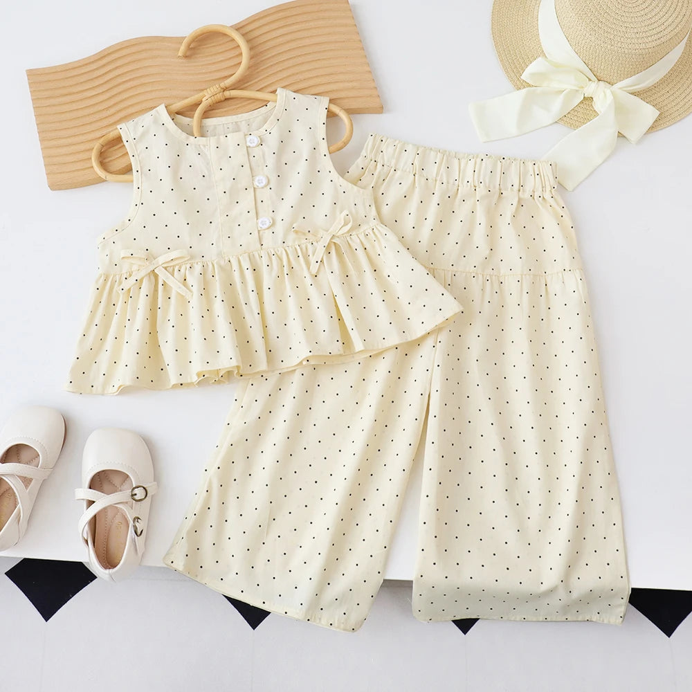 Bear Leader Baby Girl's Casual Clothing Top Wide Leg Pants Set