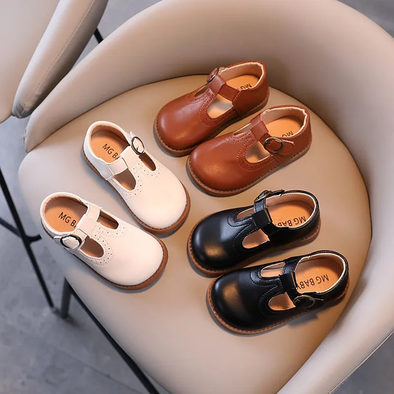 Toddler Kids Leather Shoes Classic Children Flat Shoes T-strap