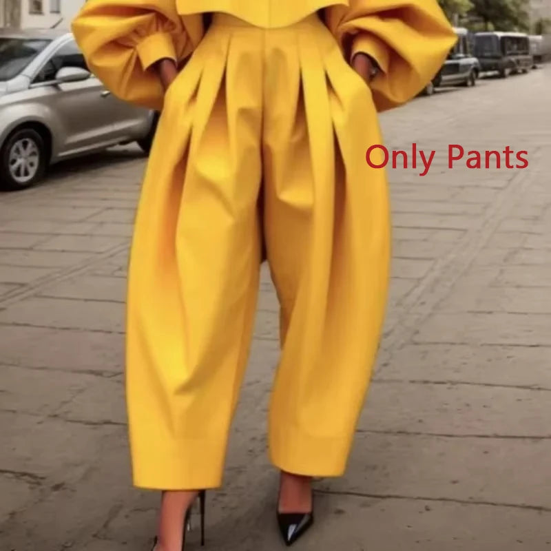 Beauty blue Elegant Women's Coat Pant Yellow Blazer New