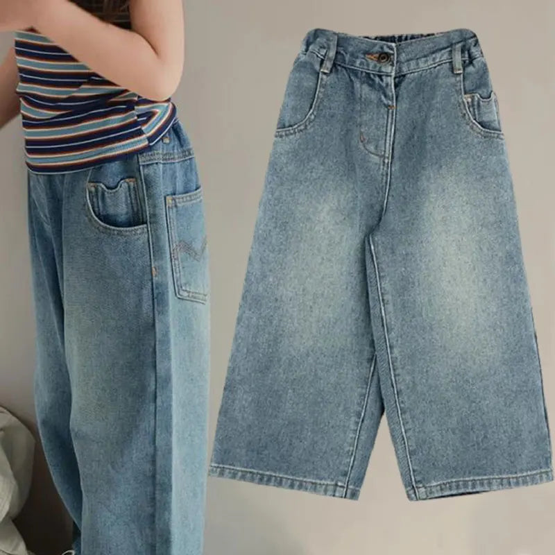 Style Loose Jeans Girls 2024 Fashion Denim Pants Toddler Casual