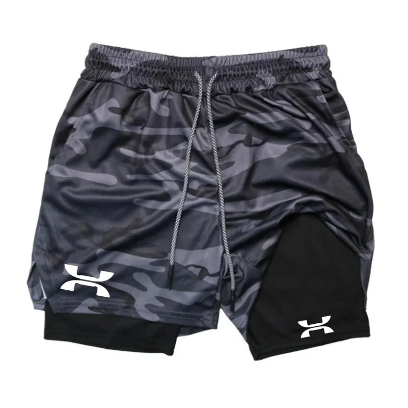 New Design Men's 2 in 1 Double Layer Shorts Fitness Sports Casual Gym Workout Lined Tight Shorts for men Sportswear Summer