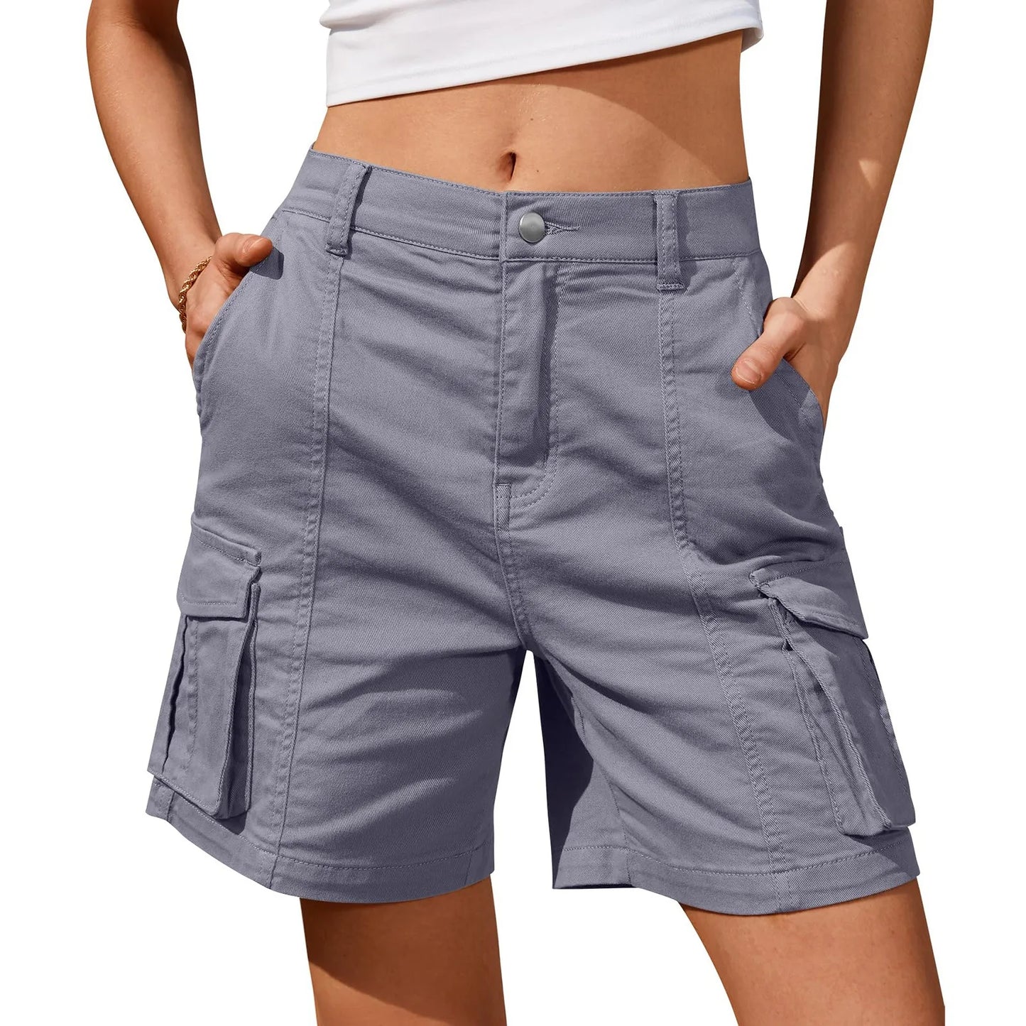 Women Vintage Elastic Low Waist Cargo Shorts