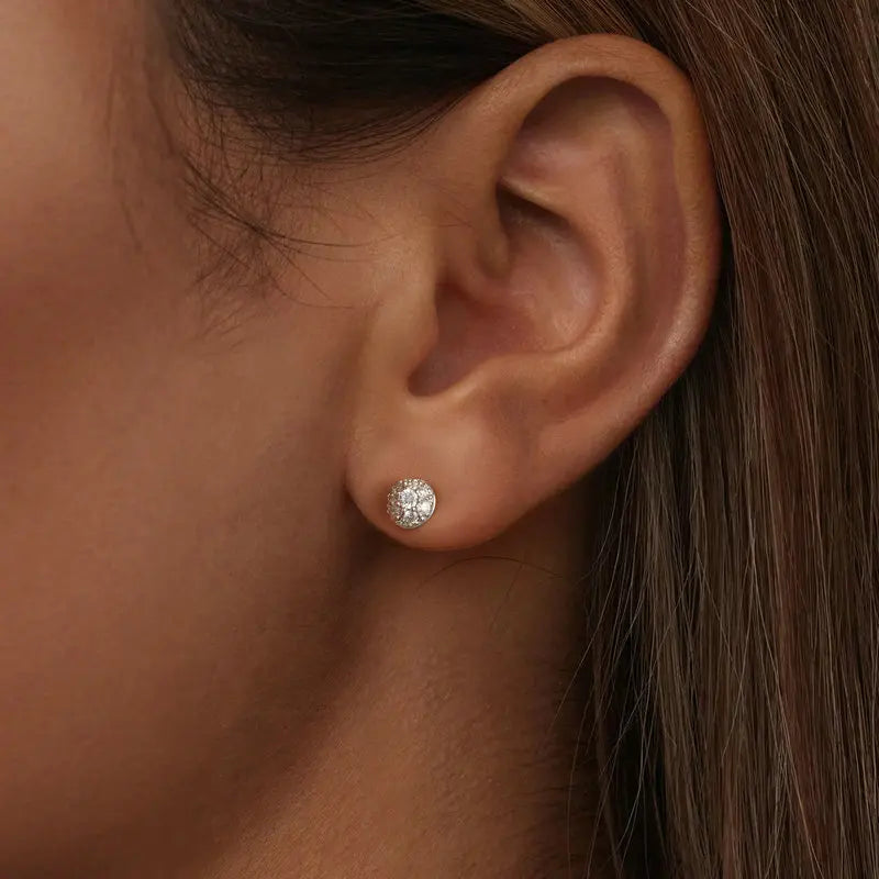 U Semi-circle Moissanite Stud Earrings 3D