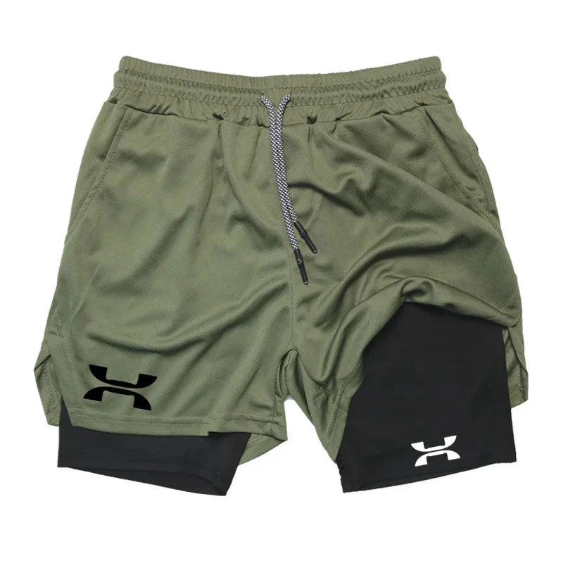 New Design Men's 2 in 1 Double Layer Shorts Fitness Sports Casual Gym Workout Lined Tight Shorts for men Sportswear Summer