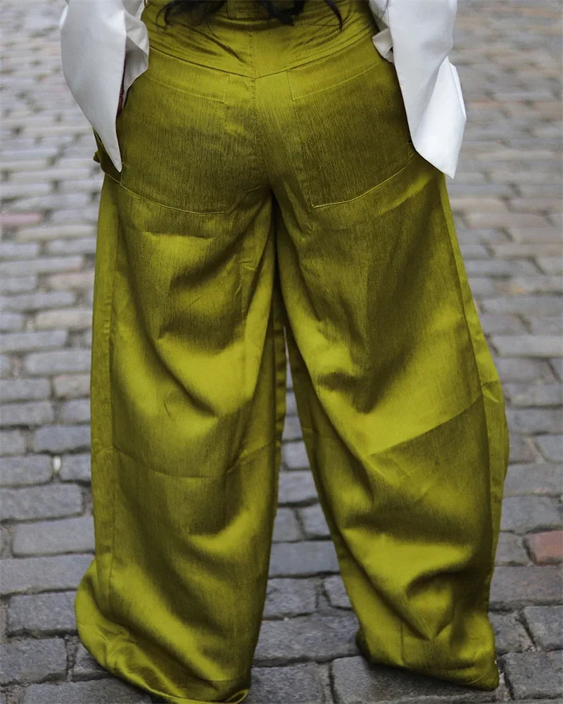 Solid Multi-pocket Loose Pants Wide Leg