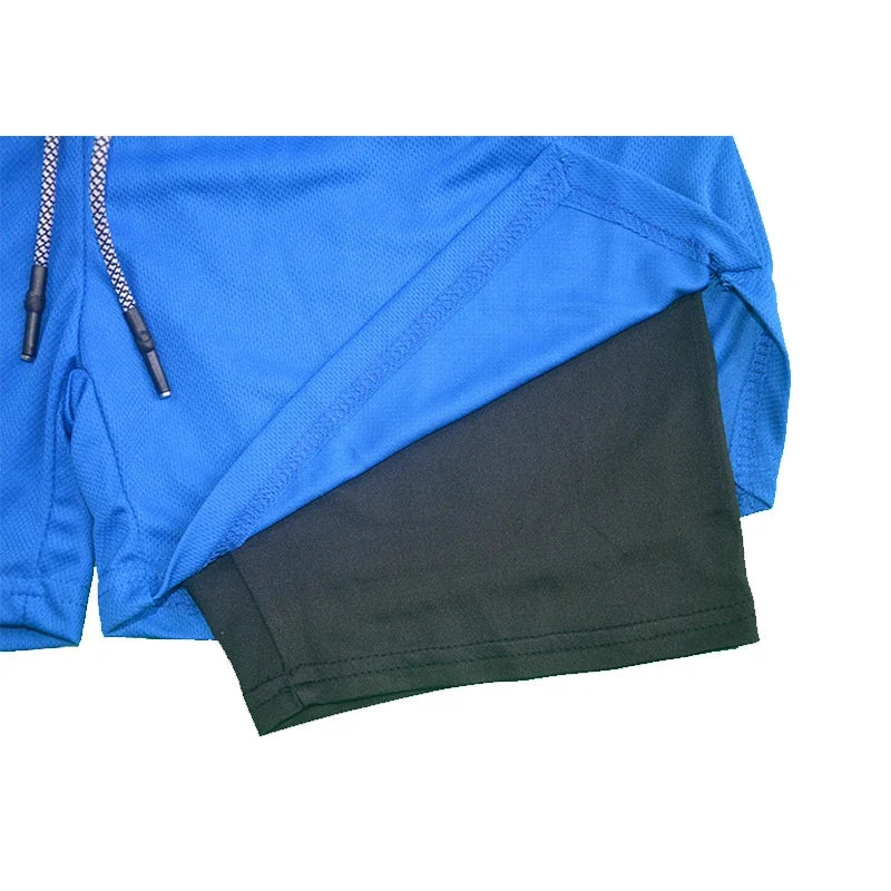 New Design Men's 2 in 1 Double Layer Shorts Fitness Sports Casual Gym Workout Lined Tight Shorts for men Sportswear Summer