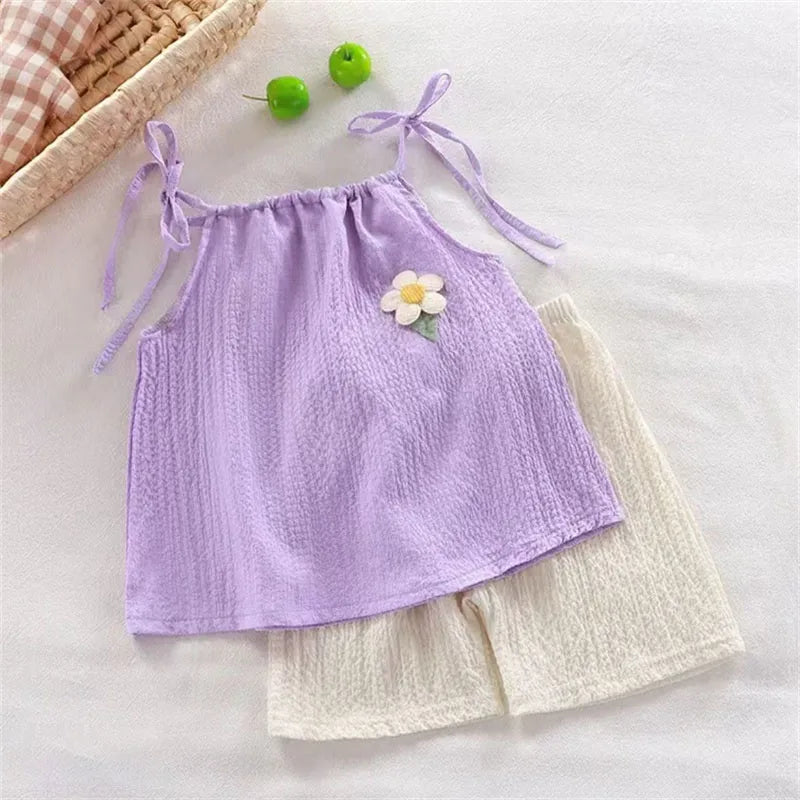 Girl Set Summer New Korean Fashionable Floral Vest Shorts