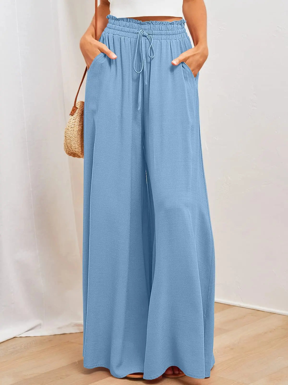 Summer women's Wde Leg Pants With Elastic Waistband