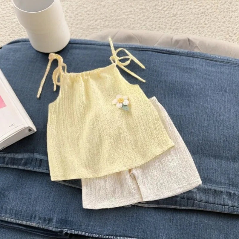 Girl Set Summer New Korean Fashionable Floral Vest Shorts