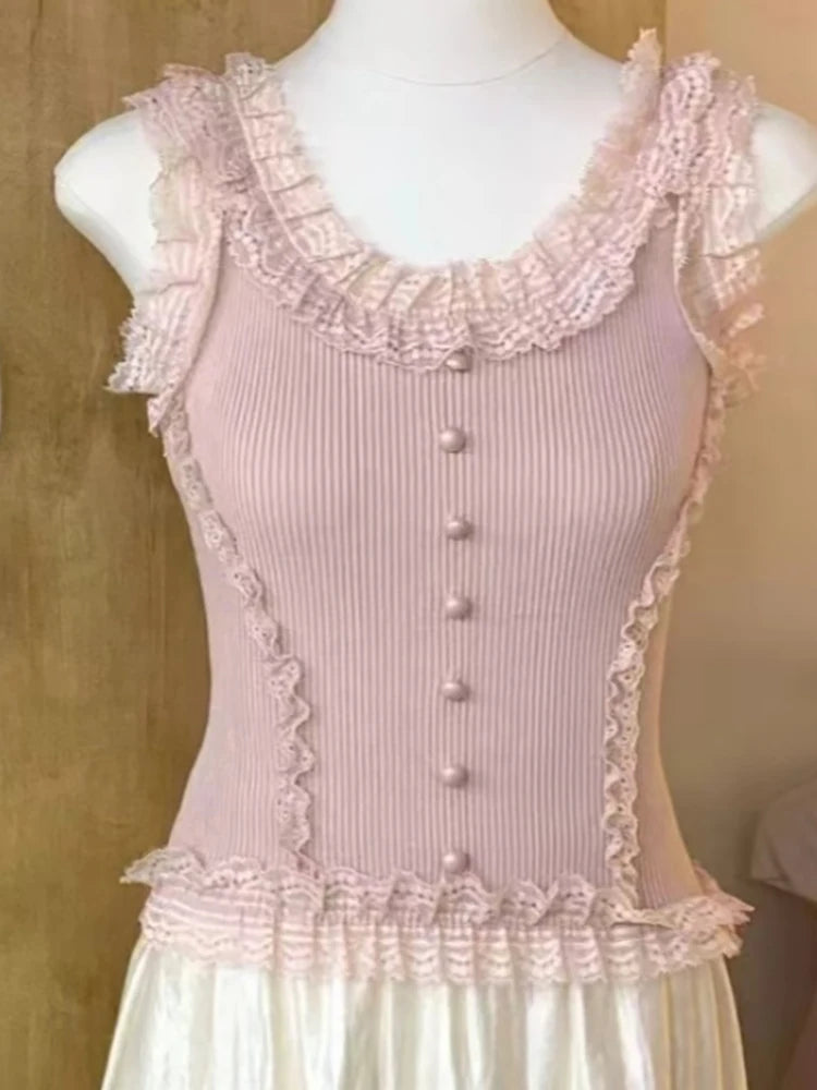 2025 Summer Female White Lace Stretch Cami