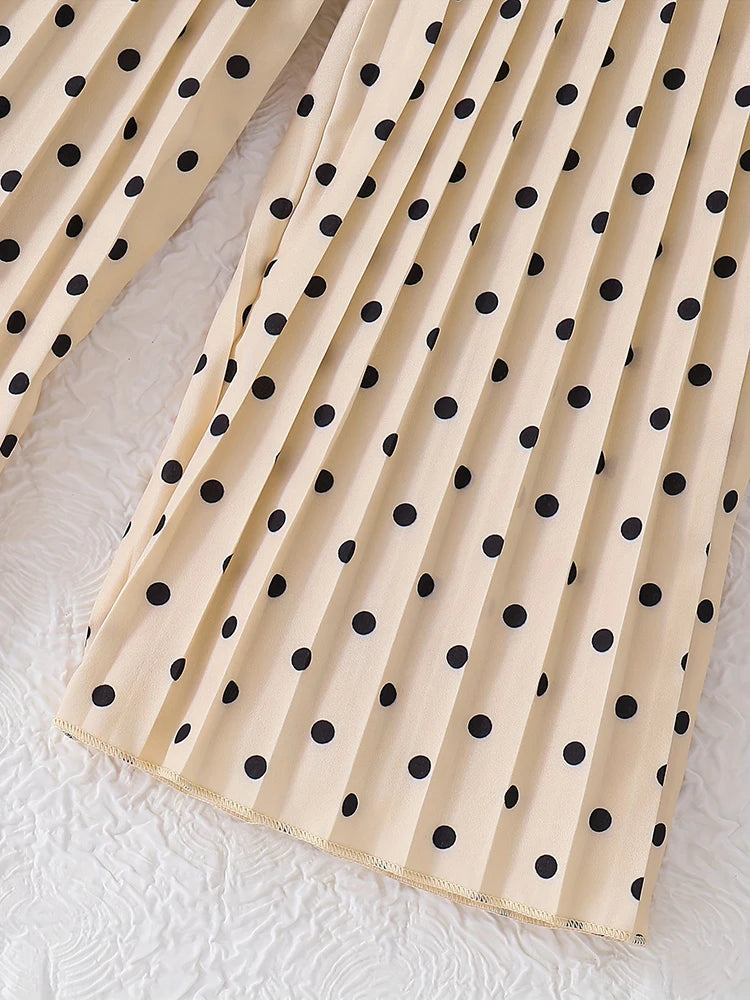 2pcs Girls Summer + Casual Dot Print Pleated Pants Suit