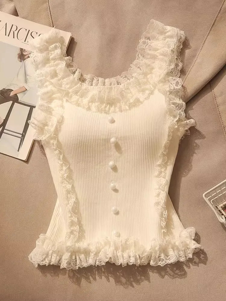 2025 Summer Female White Lace Stretch Cami