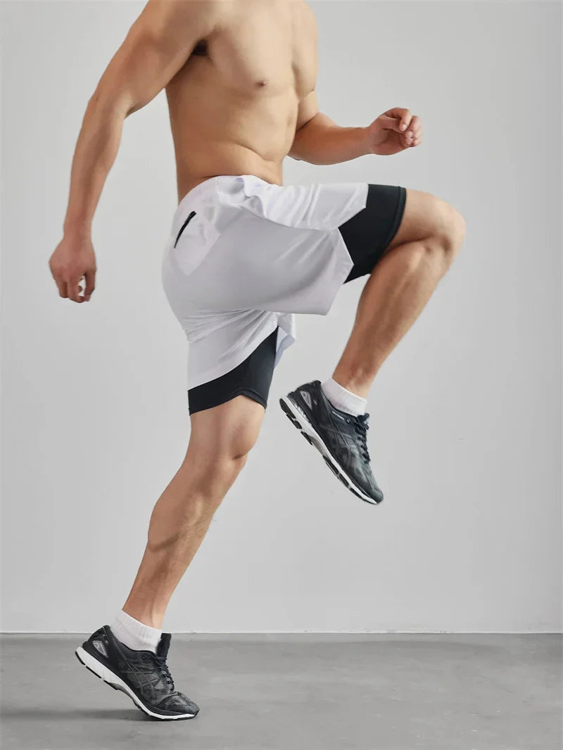 New Design Men's 2 in 1 Double Layer Shorts Fitness Sports Casual Gym Workout Lined Tight Shorts for men Sportswear Summer