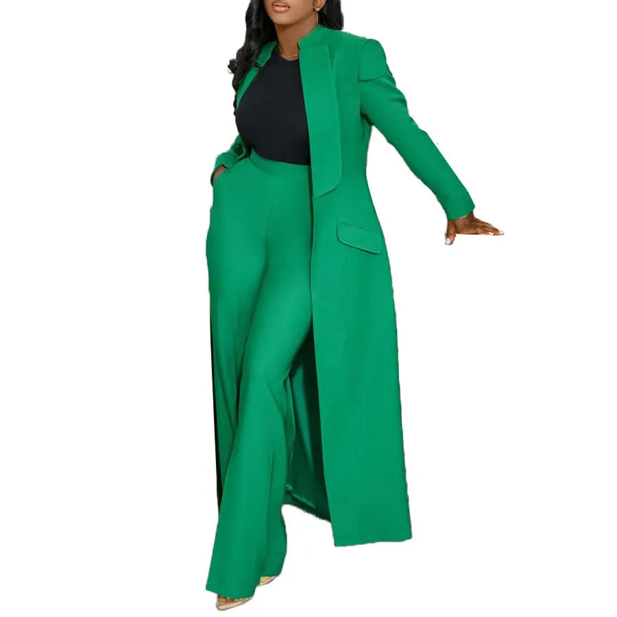 CM.YAYA Women's Sleeve X-Long Blazer Coat+ Long Pant Suit 2025 Spring