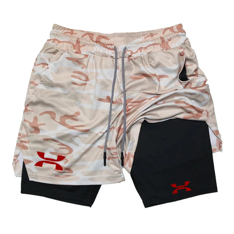 New Design Men's 2 in 1 Double Layer Shorts Fitness Sports Casual Gym Workout Lined Tight Shorts for men Sportswear Summer