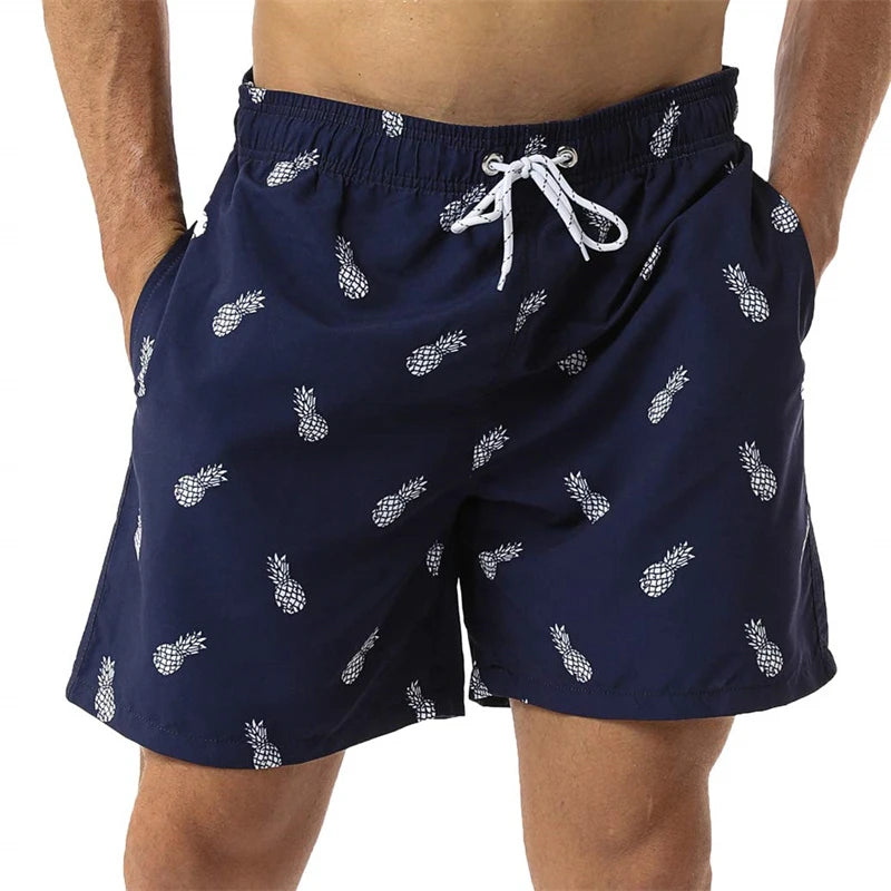 New 3D Simple Graphic Beach Shorts Pineapple Print Surf Board Trunks Hawaii