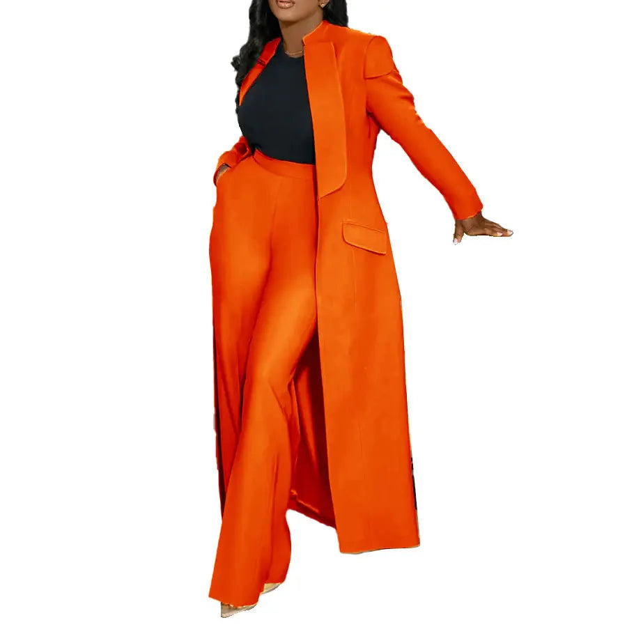 CM.YAYA Women's Sleeve X-Long Blazer Coat+ Long Pant Suit 2025 Spring