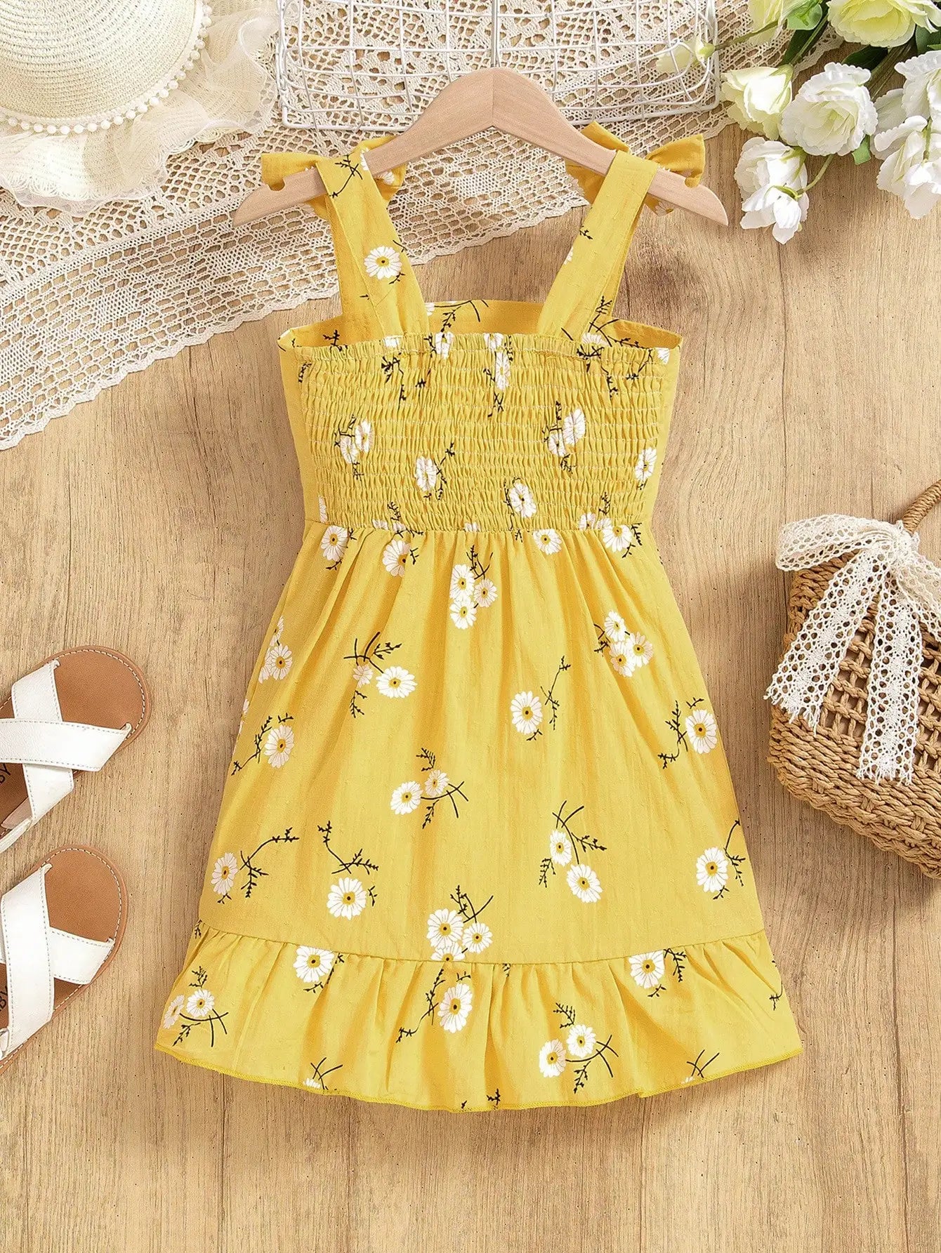 Girl's Red & White Gingham Strap Dress )