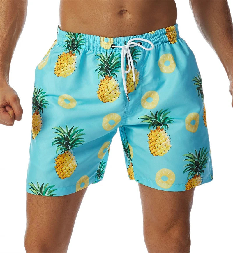 New 3D Simple Graphic Beach Shorts Pineapple Print Surf Board Trunks Hawaii