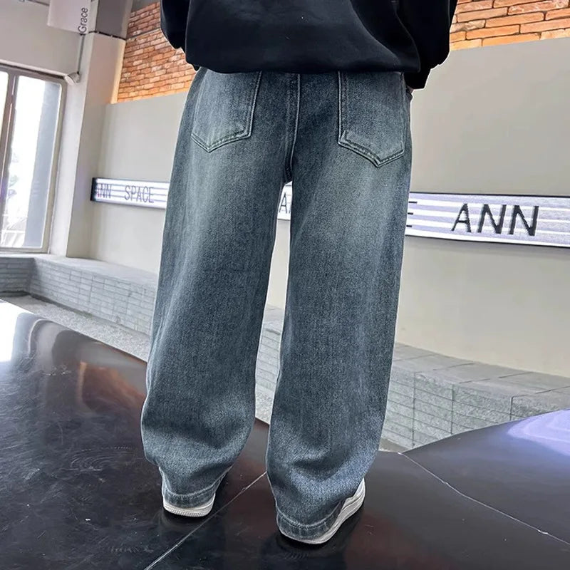 New Children Boys Denim Pants Cotton Solid Elastic Waist
