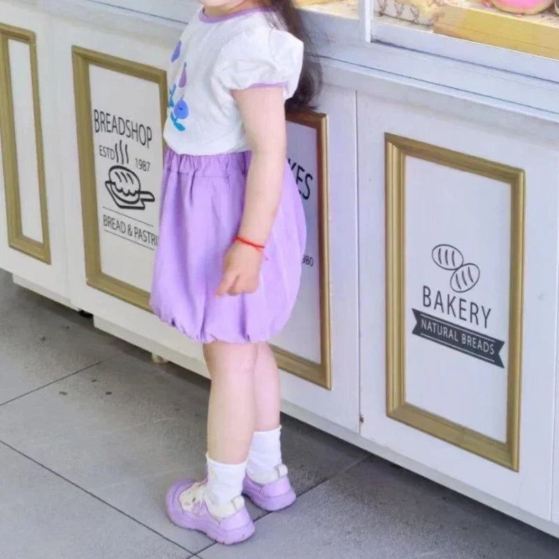 2024 Baby Girls Summer Set New Kids Girl Purple Shorts +Top Children's Girl T-shirt Two-Piece Suit