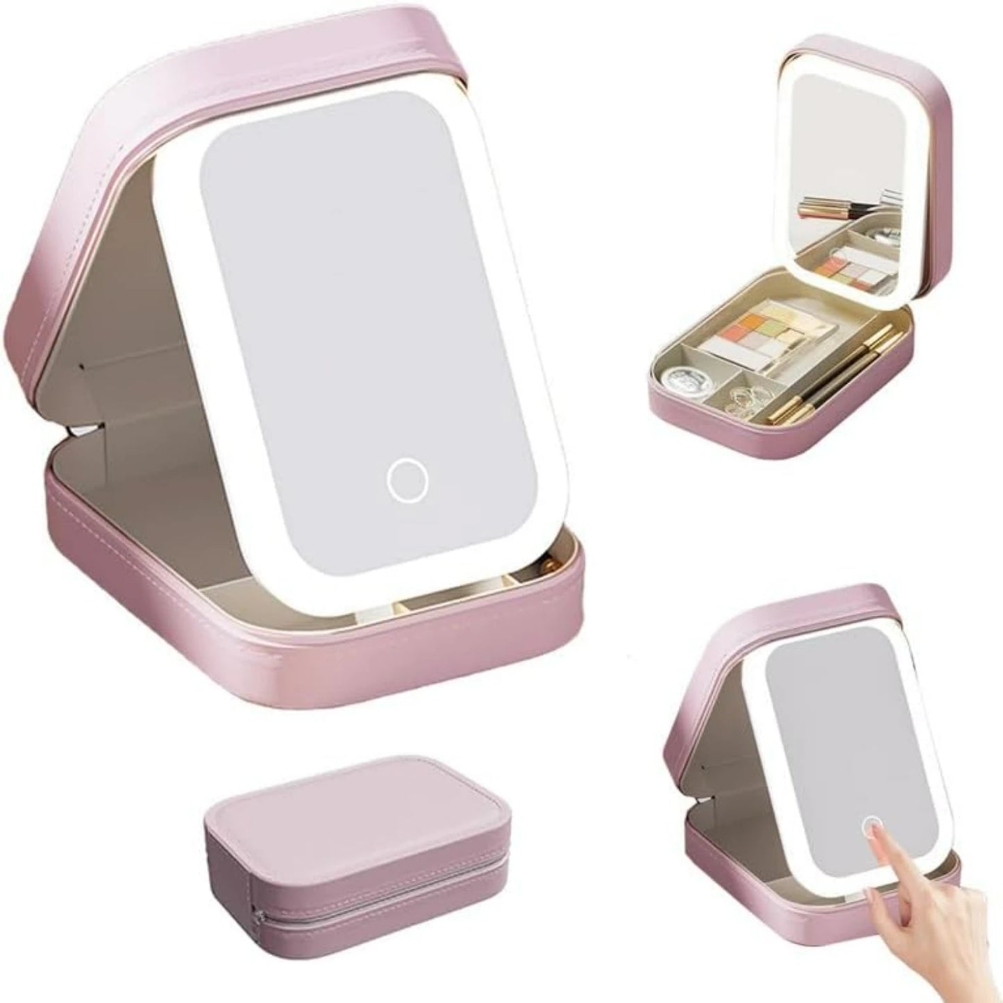 White Portable Travel Makeup Bag with LED Mirror