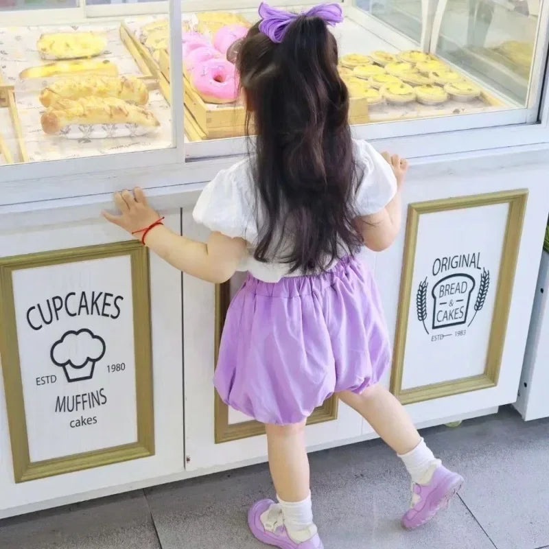 2024 Baby Girls Summer Set New Kids Girl Purple Shorts +Top Children's Girl T-shirt Two-Piece Suit