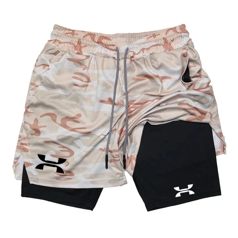 New Design Men's 2 in 1 Double Layer Shorts Fitness Sports Casual Gym Workout Lined Tight Shorts for men Sportswear Summer