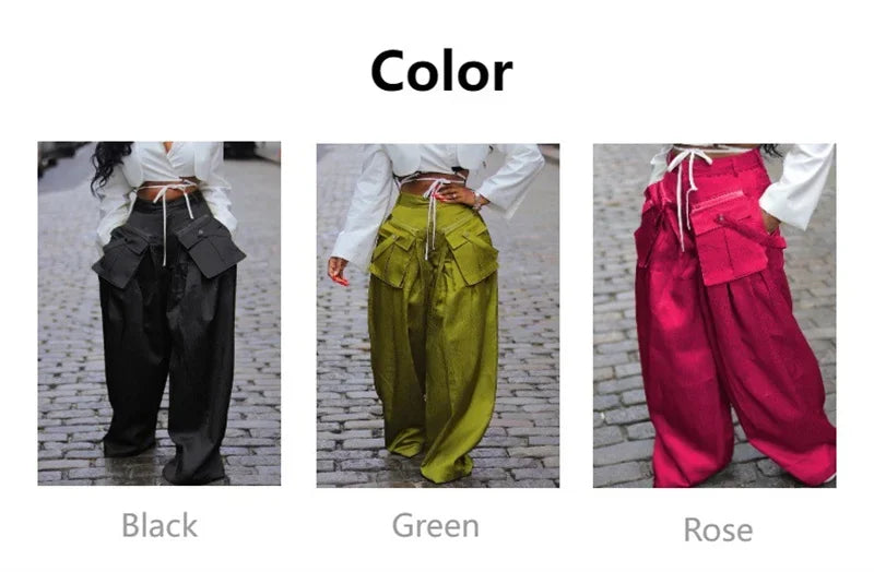 Solid Multi-pocket Loose Pants Wide Leg