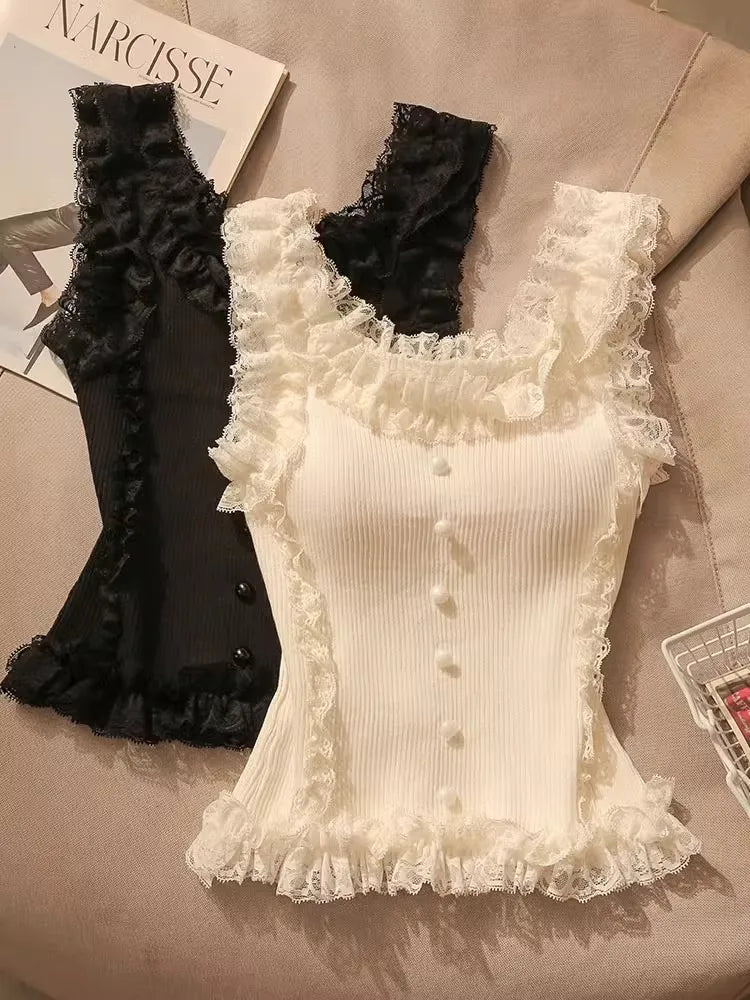 2025 Summer Female White Lace Stretch Cami