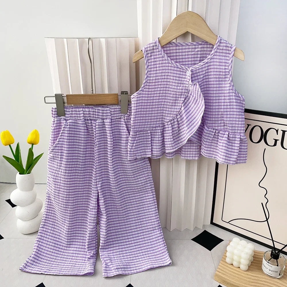 Bear Leader 2025 New Girls Suit Summer Thin Section Sleeveless Undershirt Skirt Mori Suit Fashion Sleeveless Suit Two-piece Sets