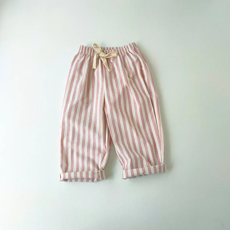 Vintage Linen Cotton Stripe Pants Baby Boy Girl