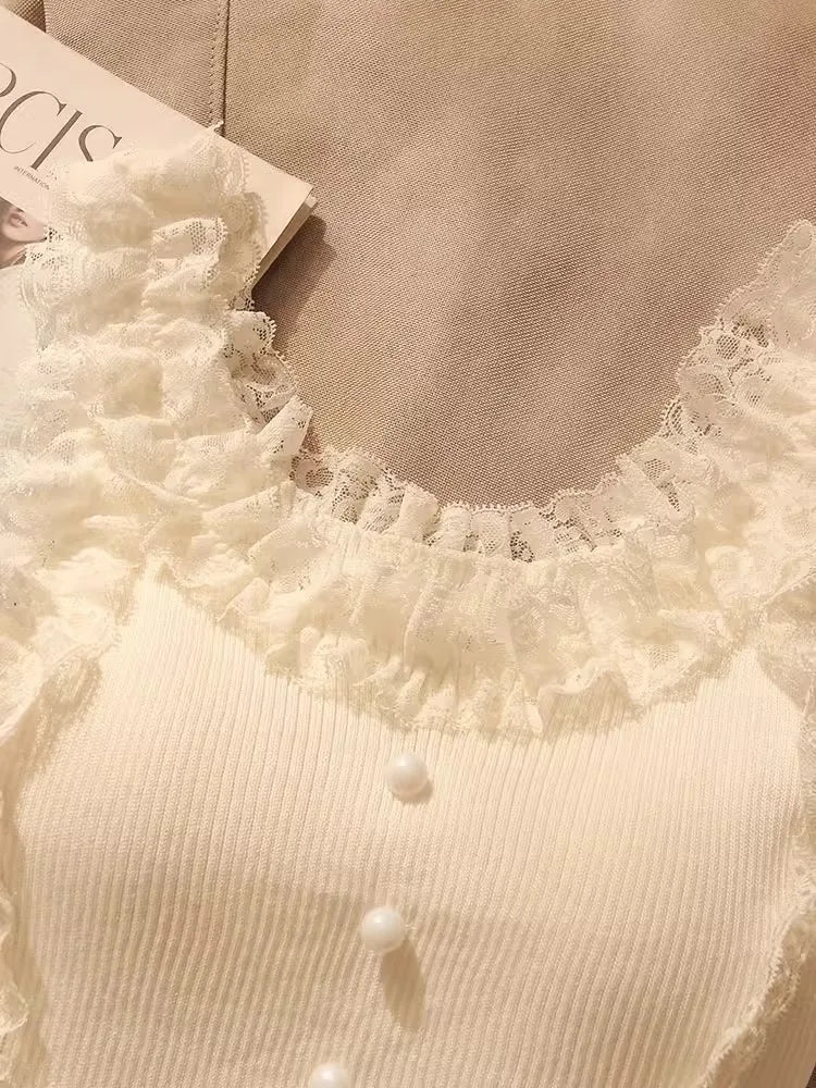 2025 Summer Female White Lace Stretch Cami