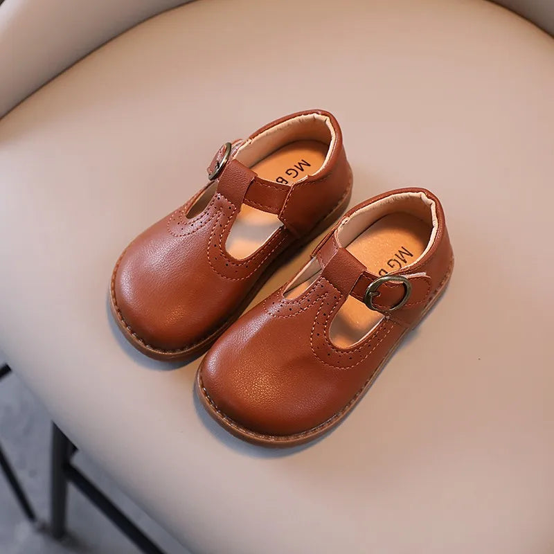 Toddler Kids Leather Shoes Classic Children Flat Shoes T-strap