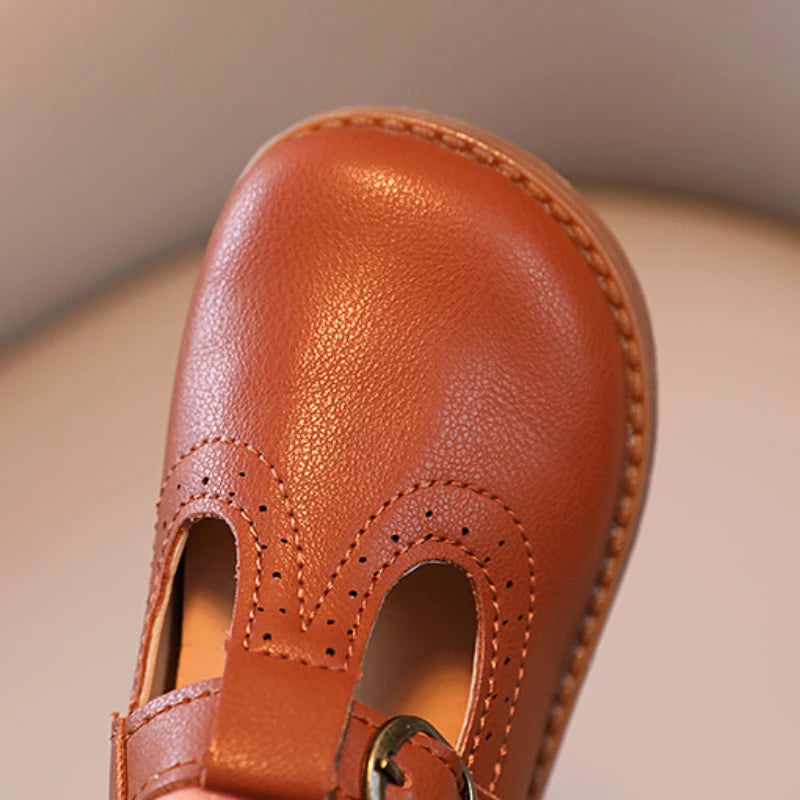 Toddler Kids Leather Shoes Classic Children Flat Shoes T-strap