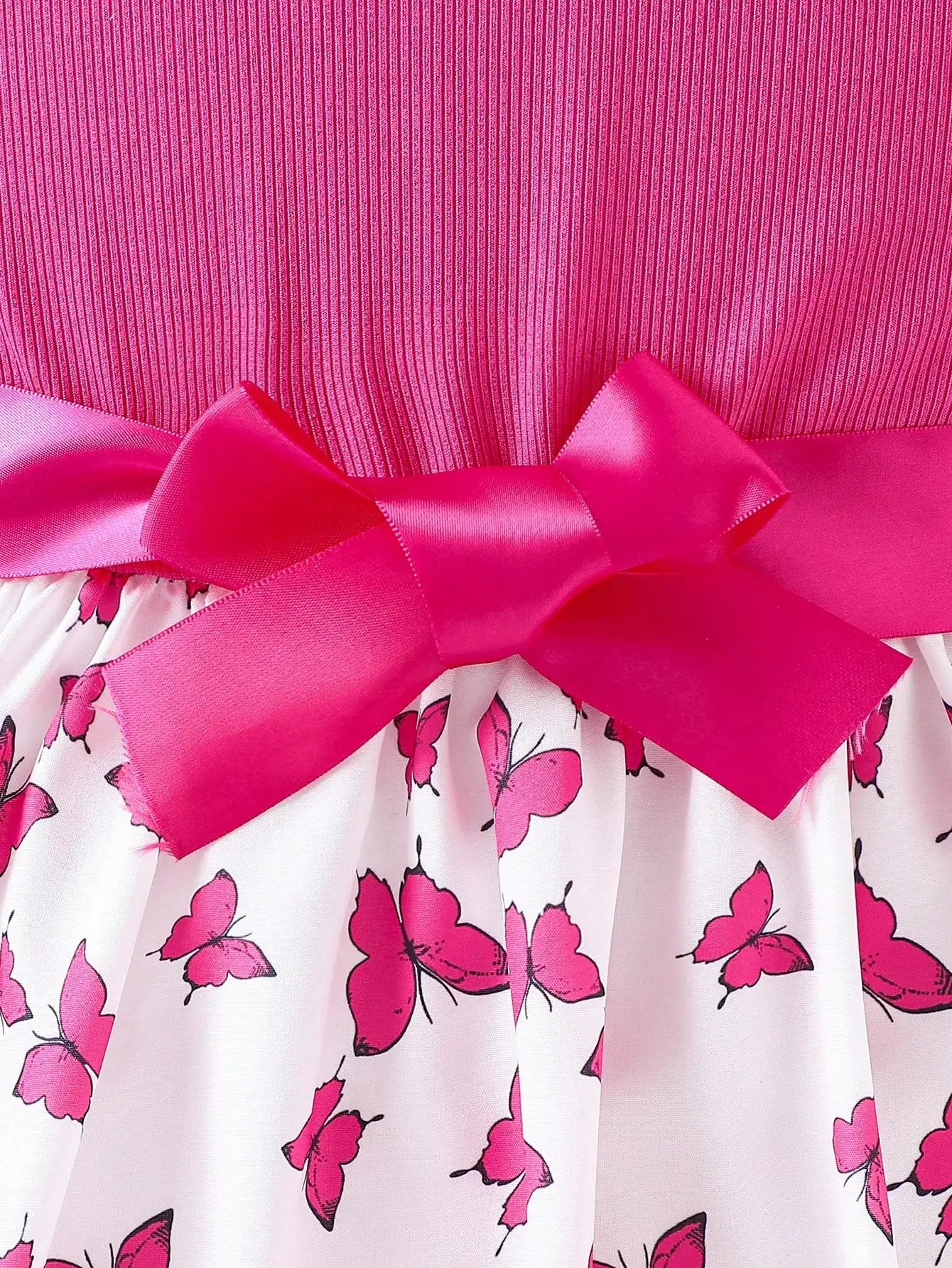 Girls' Butterfly Print Spliced Solid Color