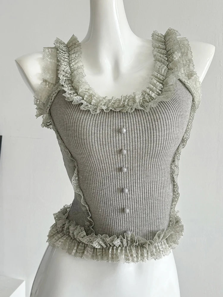 2025 Summer Female White Lace Stretch Cami