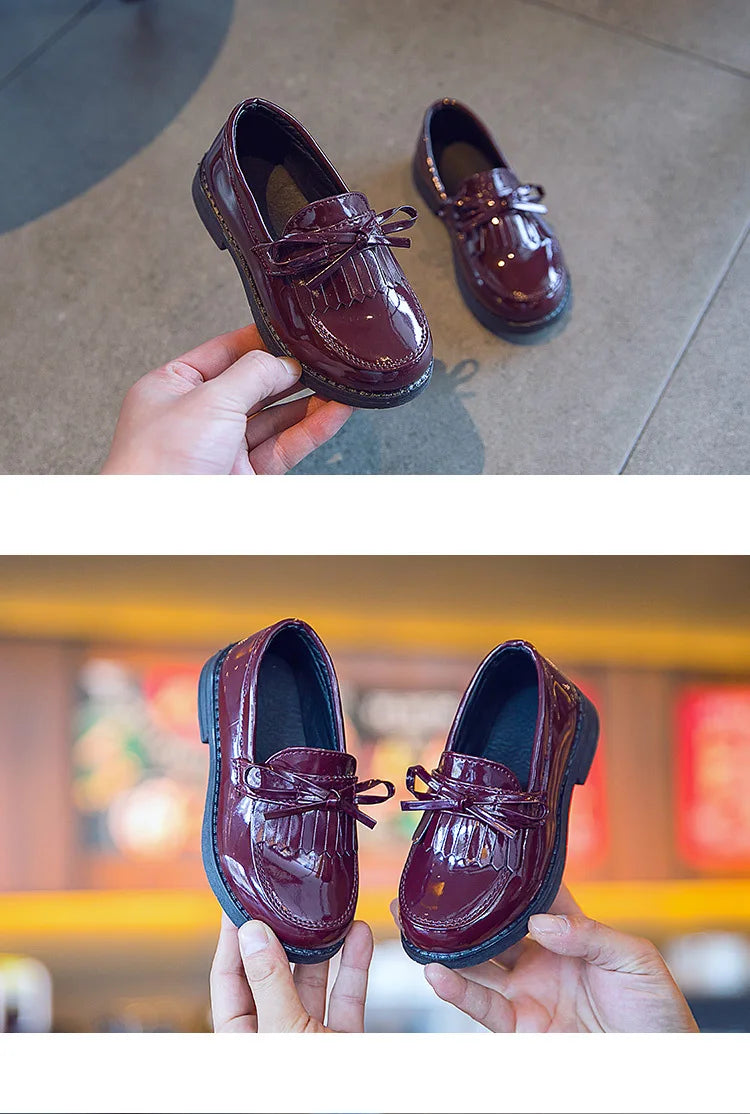 Girls Casual Leather Shoes Kids Flats Wedding Party Bright Skin New