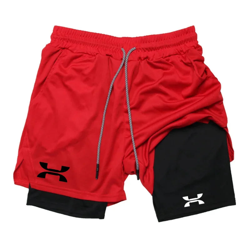 New Design Men's 2 in 1 Double Layer Shorts Fitness Sports Casual Gym Workout Lined Tight Shorts for men Sportswear Summer