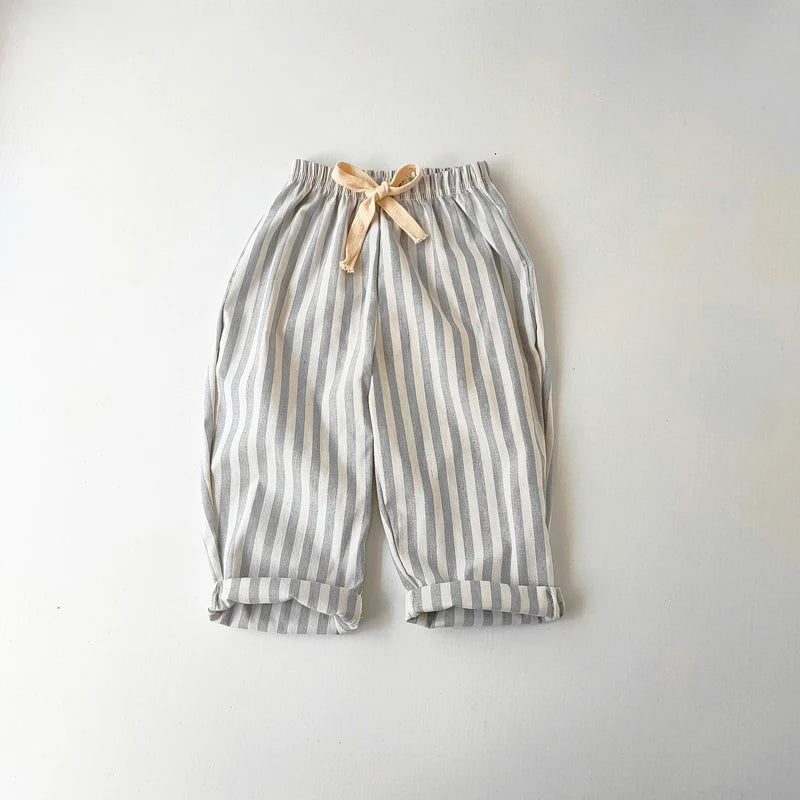 Vintage Linen Cotton Stripe Pants Baby Boy Girl
