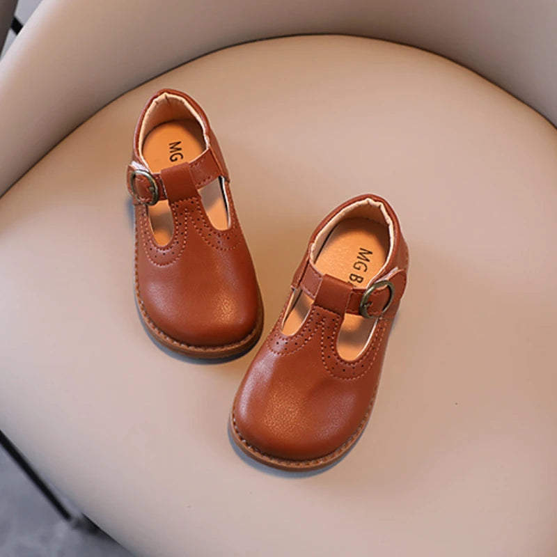 Toddler Kids Leather Shoes Classic Children Flat Shoes T-strap