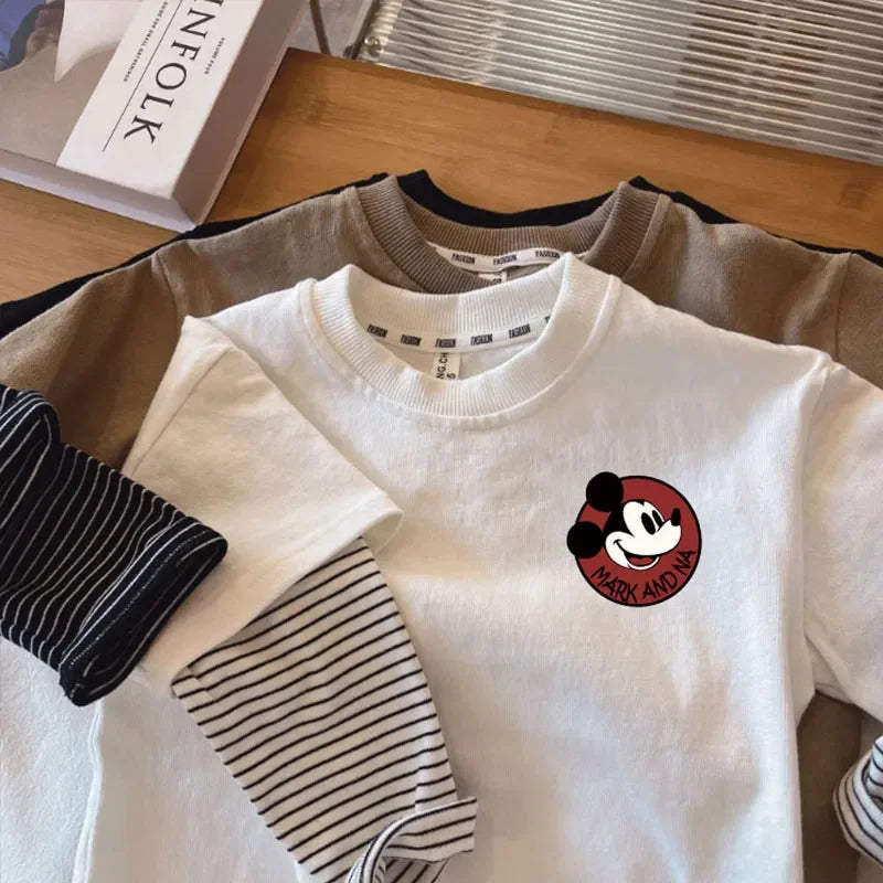 Mickey Mouse Cartoon T-Shirt Baby Boys Girls Long Sleeve Tops 1-8Years