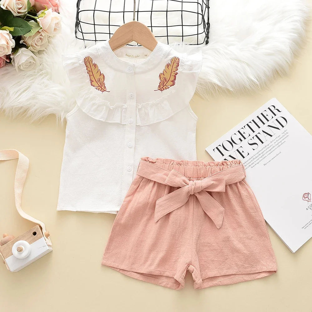 Bear Leader 2PCS Baby Girls Clothing Sets Summer Floral Kids Girls Clothes Sets Shirts Tops Pants 2PCS Outfits Children Suits