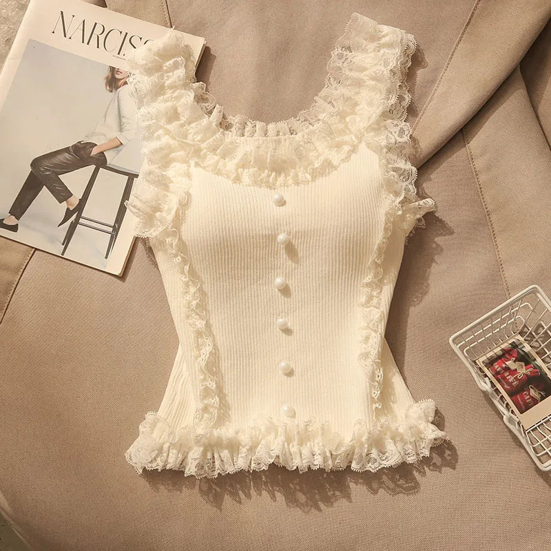 2025 Summer Female White Lace Stretch Cami