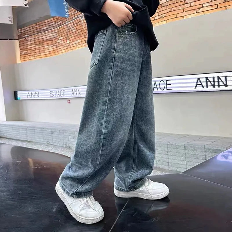 New Children Boys Denim Pants Cotton Solid Elastic Waist