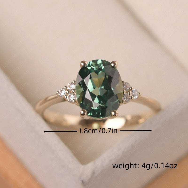 Elegant Green Synthetic Zirconia Ring with Oval Cut
